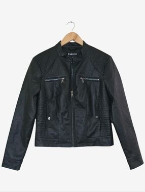 Fahsyee Faux Leather Moto Jacket Womens Medium Black Biker Zip Cropped